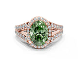 Rose gold Fancy Green Oval Cut Diamond Split Shank Halo Ring with Four-Prong Setting_59