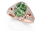 Rose gold Fancy Green Oval Cut Diamond Split Shank Halo Ring with Four-Prong Setting_60
