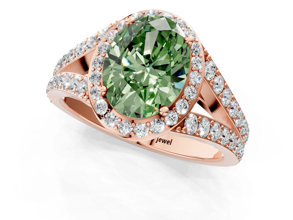 Rose Gold Oval Halo Engagement Ring Setting for Fancy Green Center with Narrow Pave Split Shank