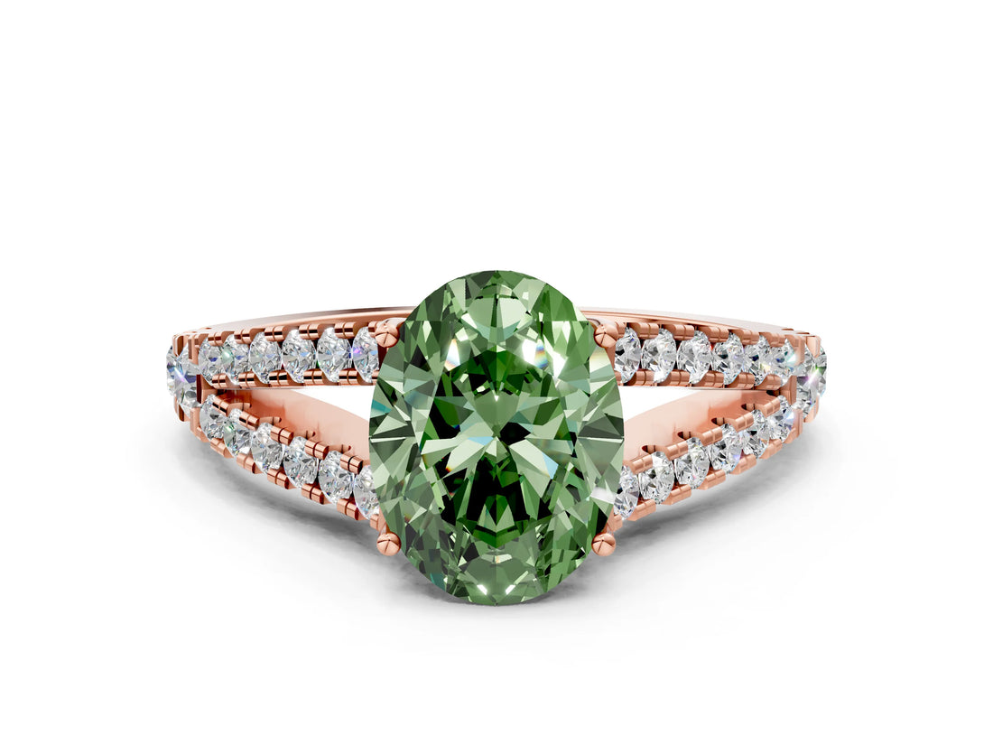 Rose gold Fancy Green Oval Cut Diamond Split Shank Pavé Engagement Ring with Four-Prong Setting_77