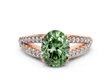 Rose gold Fancy Green Oval Cut Diamond Split Shank Pavé Engagement Ring with Four-Prong Setting_77