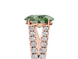 Rose gold Fancy Green Oval Cut Diamond Split Shank Pavé Engagement Ring with Four-Prong Setting_82