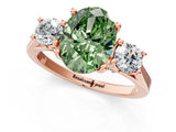 Rose gold Fancy Green Oval Cut Diamond Three-Stone Engagement Ring with Prong Setting and Pavé Band_1