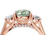 Rose gold Fancy Green Oval Cut Diamond Three-Stone Engagement Ring with Prong Setting and Pavé Band_4