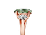 Rose gold Fancy Green Oval Cut Diamond Three-Stone Engagement Ring with Prong Setting and Pavé Band_5