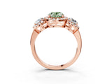 Rose gold Fancy Green Oval Cut Diamond Three-Stone Halo Ring with Prong Setting and Pavé Accents_3