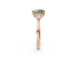 Rose gold Fancy Green Oval Cut Diamond Three-Stone Ring with Pear Side Stones and Four-Prong Setting_78