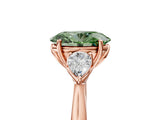 Rose gold Fancy Green Oval Cut Diamond Three-Stone Ring with Pear Side Stones and Four-Prong Setting_81