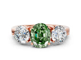 Rose gold Fancy Green Oval Cut Diamond Three-Stone Ring with Prong Setting and Classic Band_111