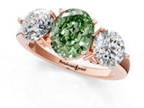 Rose gold Fancy Green Oval Cut Diamond Three-Stone Ring with Prong Setting and Classic Band_112