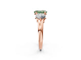 Rose gold Fancy Green Oval Cut Diamond Three-Stone Ring with Prong Setting and Classic Band_113