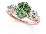 Rose gold Fancy Green Oval Cut Diamond Three-Stone Ring with Prong Setting and Pavé Band_1