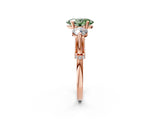 Rose gold Fancy Green Oval Cut Diamond Three-Stone Ring with Prong Setting and Pavé Band_2