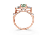 Rose gold Fancy Green Oval Cut Diamond Three-Stone Ring with Prong Setting and Pavé Band_3