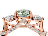 Rose gold Fancy Green Oval Cut Diamond Three-Stone Ring with Prong Setting and Pavé Band_4