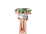 Rose gold Fancy Green Oval Cut Diamond Three-Stone Ring with Prong Setting and Pavé Band_5