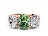 Rose gold Fancy Green Oval Cut Diamond Three-Stone Ring with Prong Setting and Textured Band_12