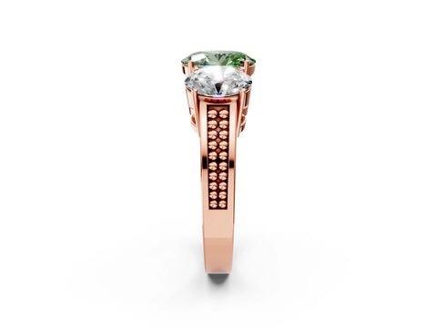 Rose gold Fancy Green Oval Cut Diamond Three-Stone Ring with Prong Setting and Textured Band_14