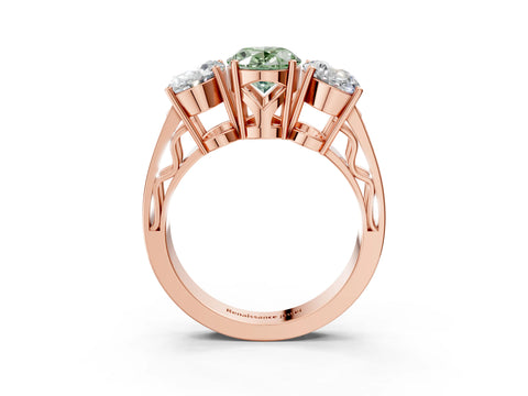 Rose gold Fancy Green Oval Cut Diamond Three-Stone Ring with Prong Setting and Textured Band_15
