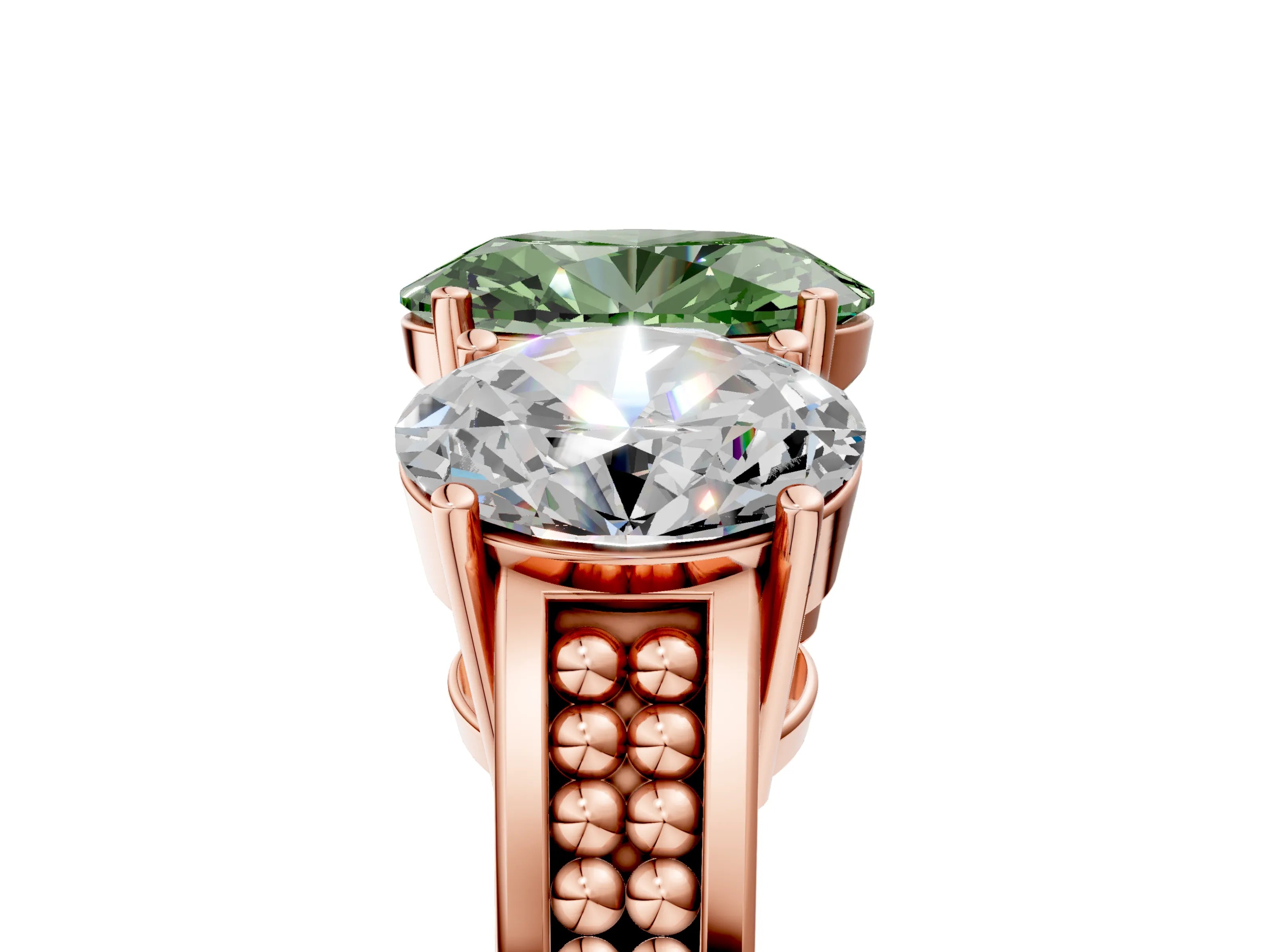 Rose gold Fancy Green Oval Cut Diamond Three-Stone Ring with Prong Setting and Textured Band_17