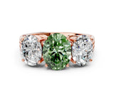 Rose gold Fancy Green Oval Cut Diamond Three-Stone Ring with Prong Setting and Textured Band_24