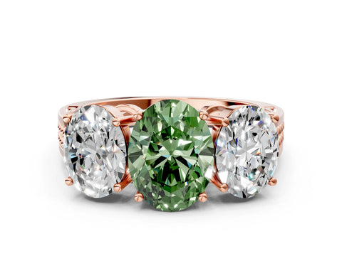 Rose gold Fancy Green Oval Cut Diamond Three-Stone Ring with Prong Setting and Textured Band_24