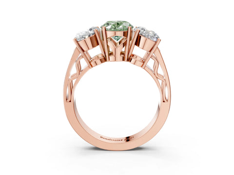 Rose gold Fancy Green Oval Cut Diamond Three-Stone Ring with Prong Setting and Textured Band_27
