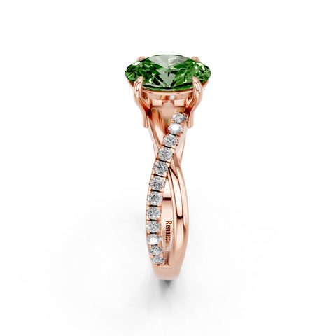 Rose gold Fancy Green Oval  Cut Diamond Twist Band Solitaire with Prong Setting_12