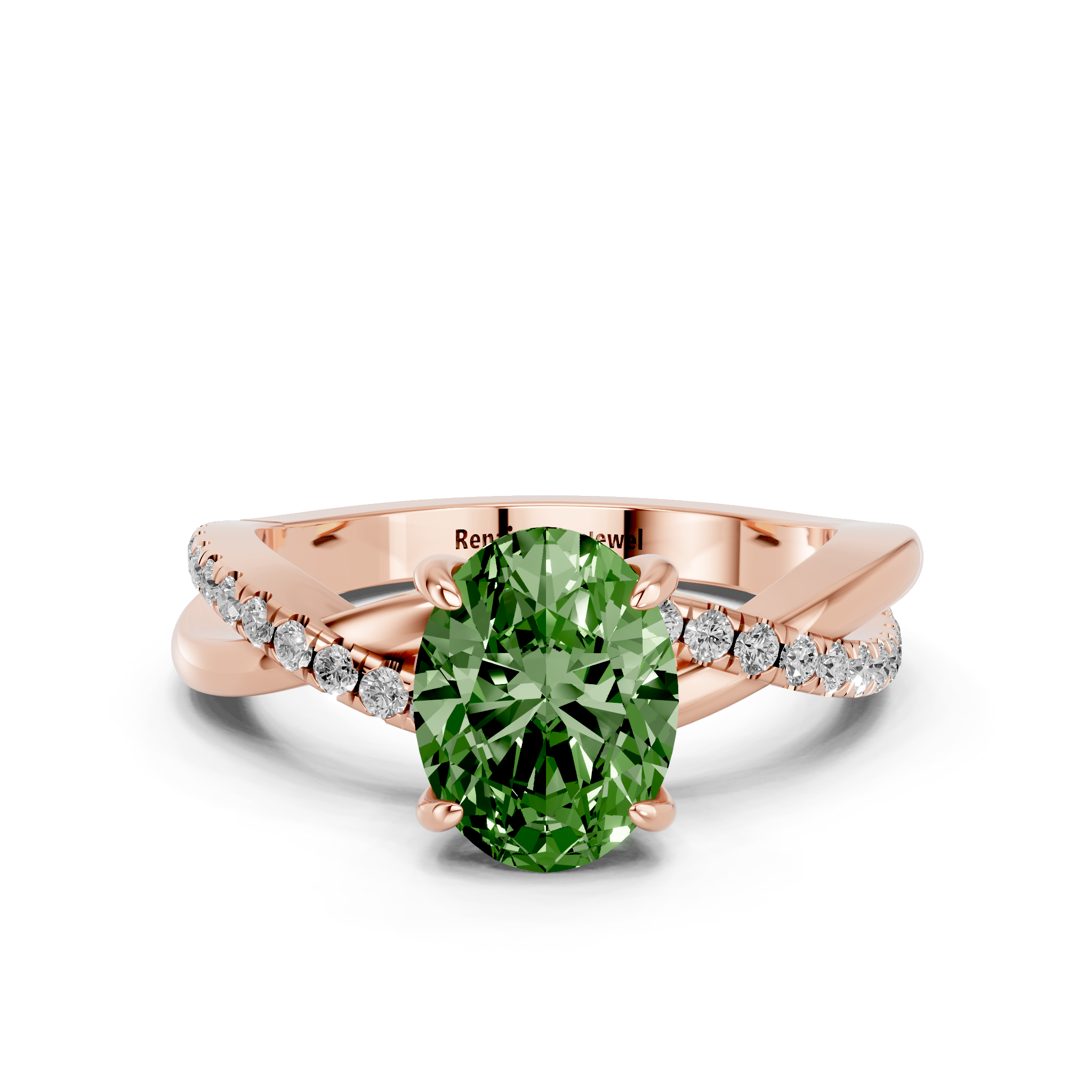 Rose gold Fancy Green Oval  Cut Diamond Twist Band Solitaire with Prong Setting_22