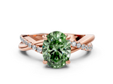 Rose gold Fancy Green Oval  Cut Diamond Twist Band Solitaire with Prong Setting_44