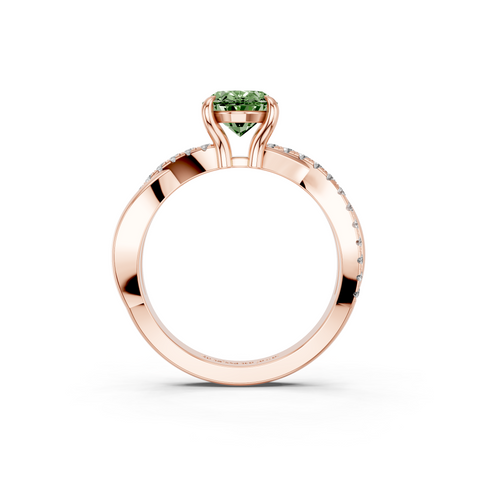 Rose gold Fancy Green Oval  Cut Diamond Twist Band Solitaire with Prong Setting_5