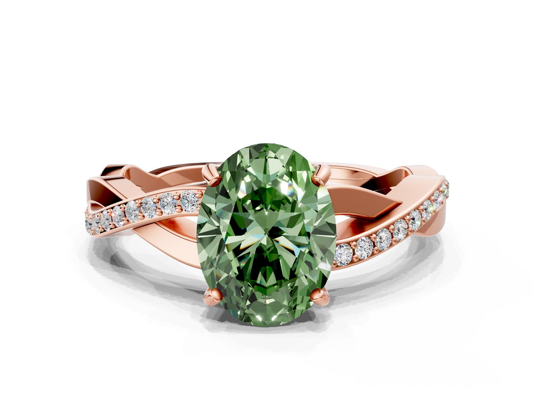 Rose gold Fancy Green Oval  Cut Diamond Twisted Band Engagement Ring with Prong Setting_3