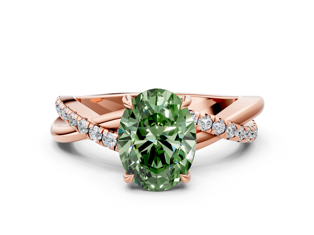 Rose gold Fancy Green Oval  Cut Diamond Twisted Band with Pavé Setting and Four-Prong Setting_21