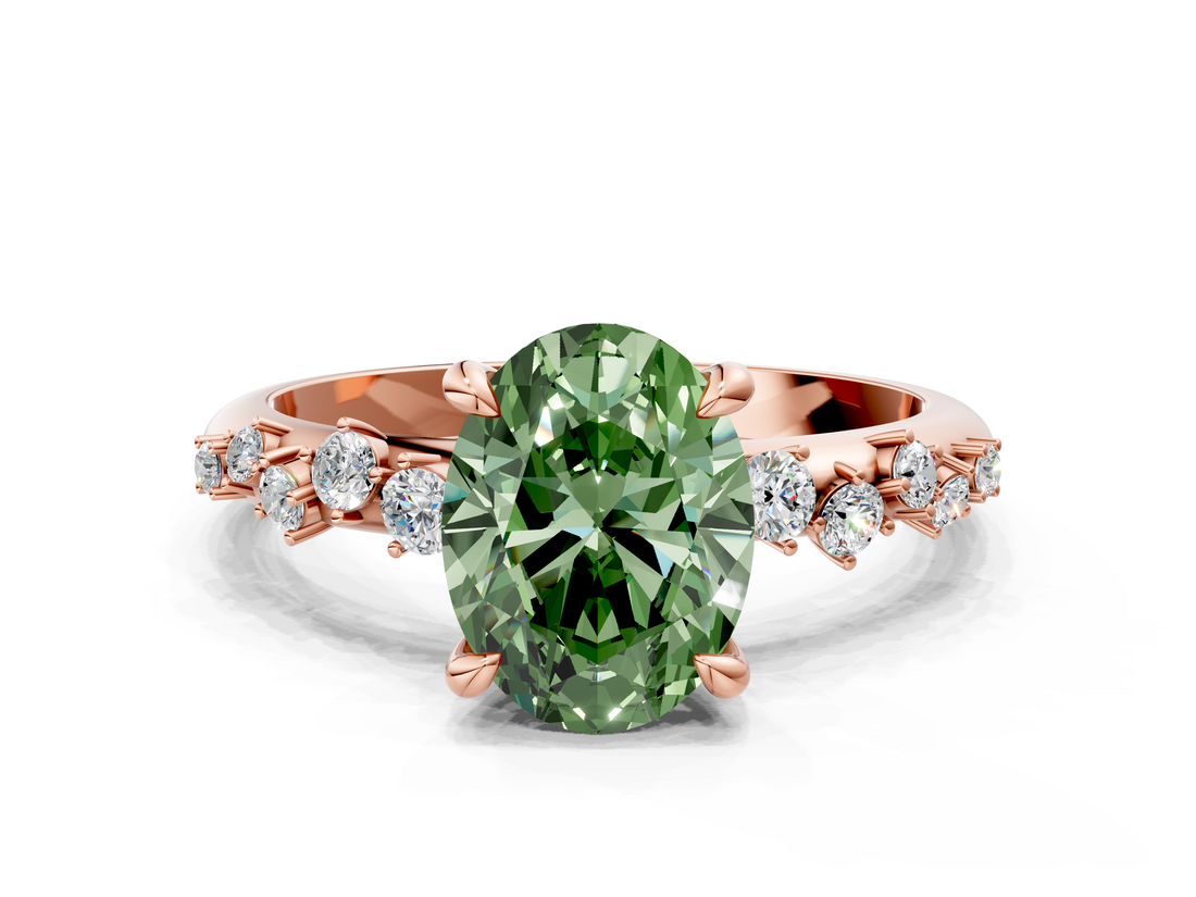 Rose gold Fancy Green Oval  Cut Diamond Vine Band with Four-Prong Setting_73