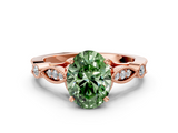 Rose gold Fancy Green Oval  Cut Diamond with Milgrain Marquise and Bezel Accents on a Solitaire Band with Prong Setting_209