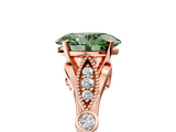 Rose gold Fancy Green Oval  Cut Diamond with Milgrain Marquise and Bezel Accents on a Solitaire Band with Prong Setting_214