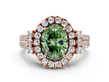 Rose gold Fancy Green Oval  Cut Double Halo Diamond Engagement Ring with Pave Band and Four-Prong Setting_26