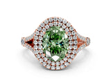 Rose gold Fancy Green Oval  Cut Double Halo Split Shank Diamond Ring with Prong Setting_50