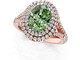 Rose gold Fancy Green Oval  Cut Double Halo Split Shank Diamond Ring with Prong Setting_51
