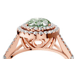 Rose gold Fancy Green Oval  Cut Double Halo Split Shank Diamond Ring with Prong Setting_54