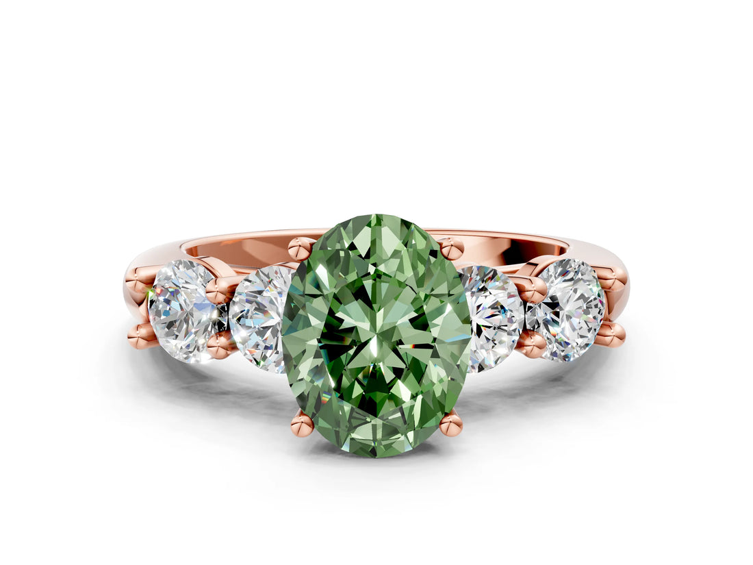 Rose gold Fancy Green Oval  Cut Five-Stone Prong Set Diamond Ring with Classic Band_32