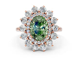Rose gold Fancy Green Oval Cut Halo Cluster Diamond Ring with Pave Band and Four-Prong Setting_12