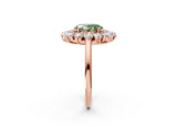 Rose gold Fancy Green Oval Cut Halo Cluster Diamond Ring with Pave Band and Four-Prong Setting_14