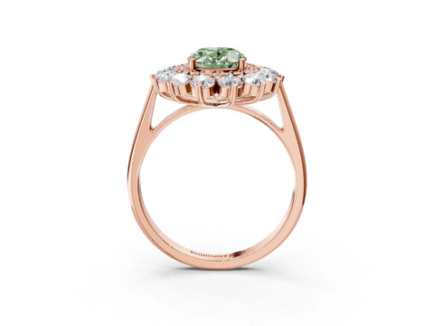 Rose gold Fancy Green Oval Cut Halo Cluster Diamond Ring with Pave Band and Four-Prong Setting_15