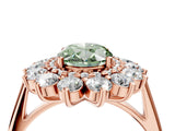 Rose gold Fancy Green Oval Cut Halo Cluster Diamond Ring with Pave Band and Four-Prong Setting_16