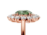 Rose gold Fancy Green Oval Cut Halo Cluster Diamond Ring with Pave Band and Four-Prong Setting_17