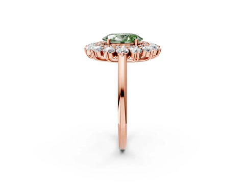 Rose gold Fancy Green Oval Cut Halo Cluster Diamond Ring with Pave Band and Four-Prong Setting_2
