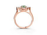 Rose gold Fancy Green Oval Cut Halo Diamond Cluster Ring with Marquise and Round Stones on a White Gold Band with Prong Setting_3