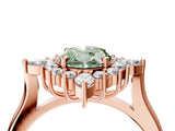 Rose gold Fancy Green Oval Cut Halo Diamond Cluster Ring with Marquise and Round Stones on a White Gold Band with Prong Setting_4