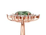 Rose gold Fancy Green Oval Cut Halo Diamond Cluster Ring with Marquise and Round Stones on a White Gold Band with Prong Setting_5